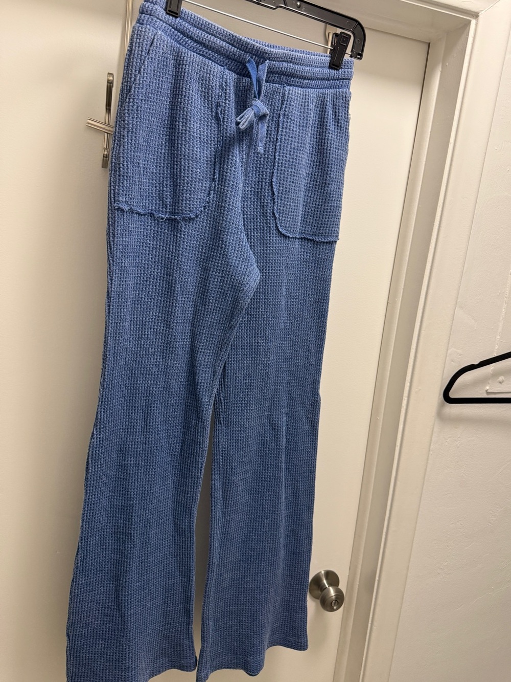 Rae Mode Waffle-Knit Wide Leg Pants in Light Blue